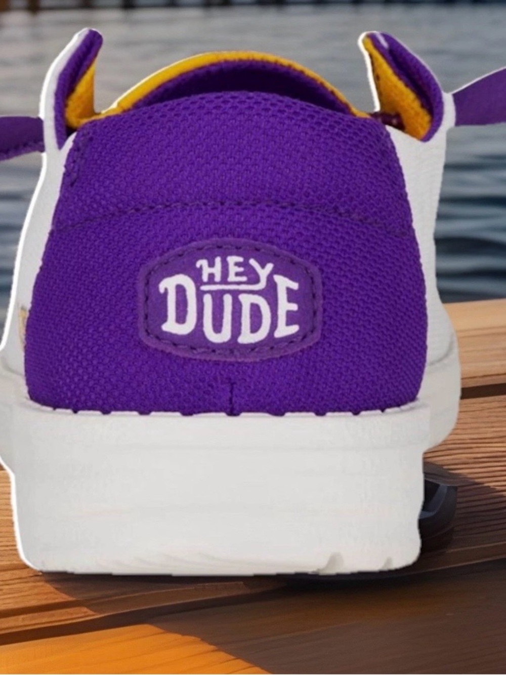 💜 Hey Dude Wendy LSU Purple Gold White Women’s Canvas Loafer Shoes 8 NEW - Picture 4 of 5